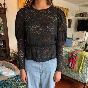 H&M black lace top with open back